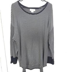 Liz Claiborne Shirt Womens 2X Striped Wide Neck Weekend Stretchy Ribbing